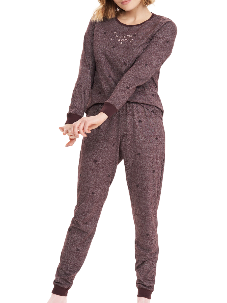 PIJAMA FEMININO LONGO COR COM AMOR 12581 Marrom